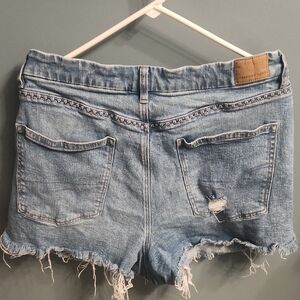 American Eagle Outfitters Floral Embrodered Light Blue Distressed Jean Shorts